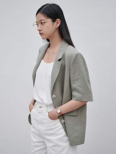 Linen Half Sleeve Jacket_Khaki - NILBY P - Modalova