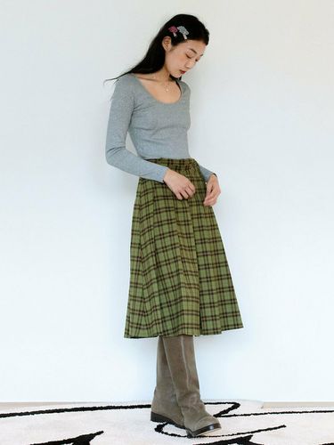 Check Midi Wrap Skirt_Green - oneninenineone - Modalova