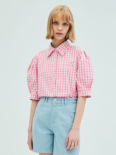 Puff Short Sleeve Check Blouse_Pink - OPENING SUNSHINE - Modalova