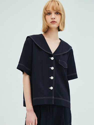 Sailor Collar Stitch Blouse_Navy - OPENING SUNSHINE - Modalova