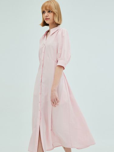 Open Collar Shirring Detail Shirt Dress_Pink - OPENING SUNSHINE - Modalova