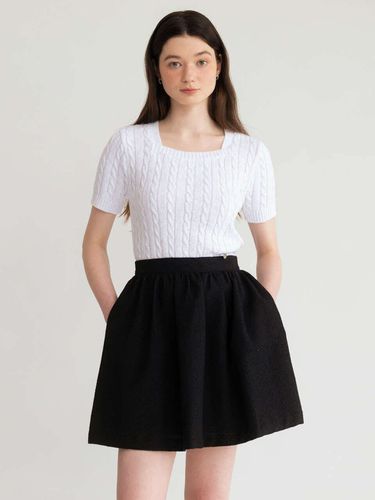 Tweed Shirring Mini Skirt [Black] - AMONG - Modalova