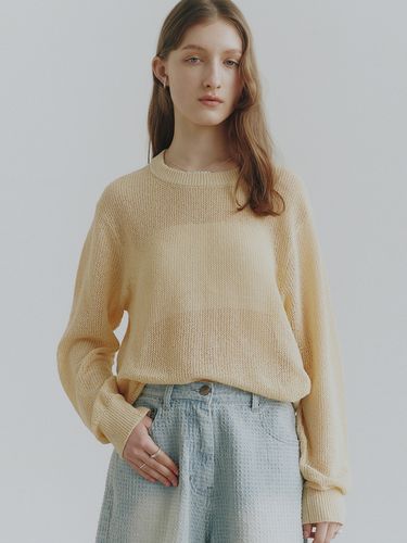 Cotton Net Loose-fit Knit_Pale Yellow - NOIRER for WOMEN - Modalova