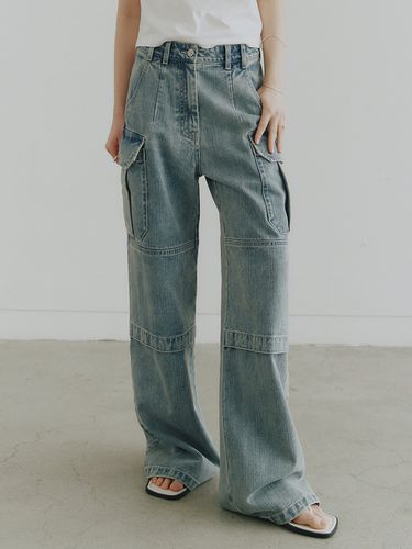 Utility Cargo Wide Denim Pants_Blue - NOIRER for WOMEN - Modalova