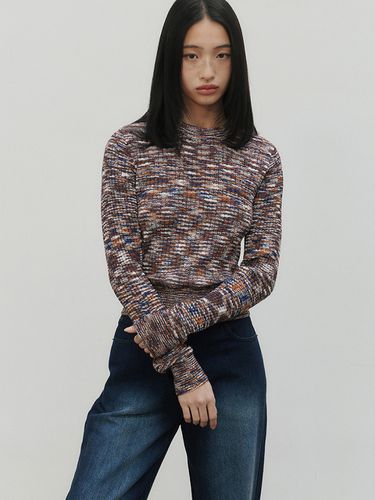 Multi-color Ribbed Cropped Knit_Multi Navy - NOIRER for WOMEN - Modalova