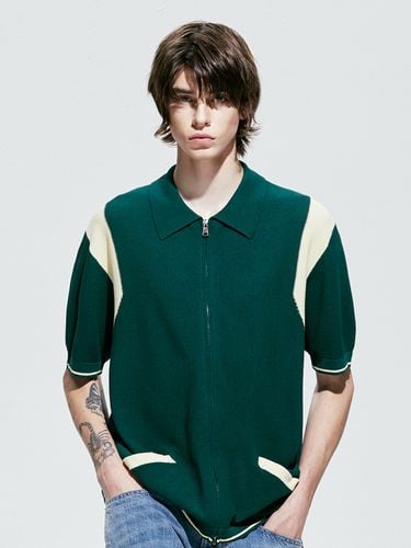 Varsity Half Knit Zip-up Top_Green - S SY - Modalova