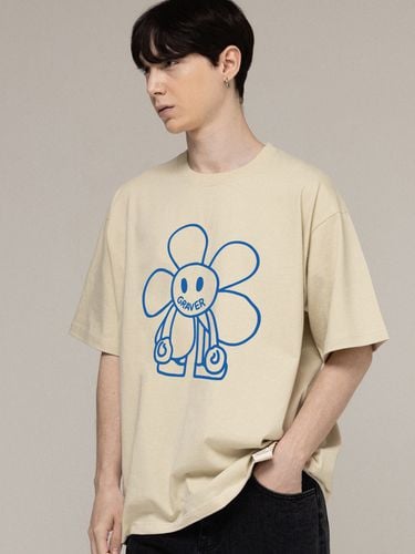 Comics Line Flower Drawing T-Shirt [Sand Beige] - GRAVER - Modalova