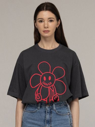 Comics Line Flower Drawing T-Shirt [Charcoal] - GRAVER - Modalova