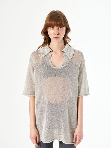 Open Collar Half Sleeve Knit _ Grey - DIAGONAL - Modalova