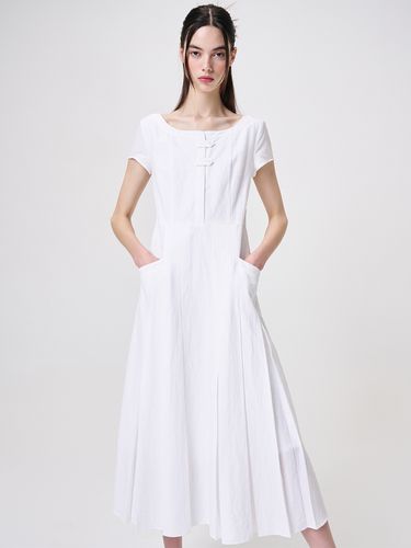 Linen Pleated Dress, White - ETMON - Modalova