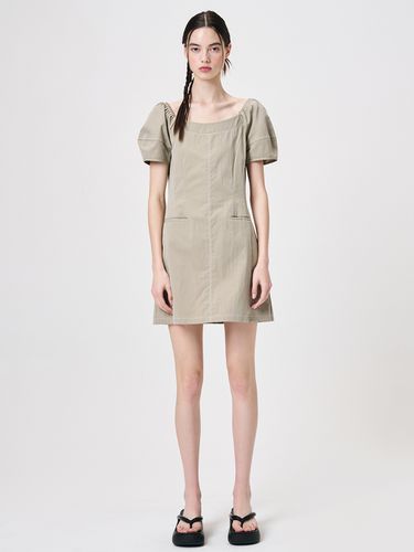 Stitch Puff Mini Dress, Light Khaki - ETMON - Modalova