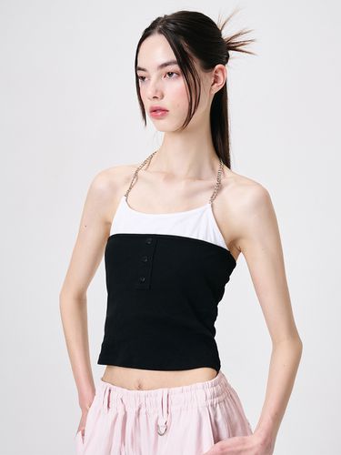 Chain Layered Sleeveless Top, Black - ETMON - Modalova