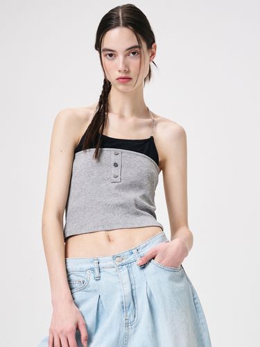 Chain Layered Sleeveless Top, Gray - ETMON - Modalova