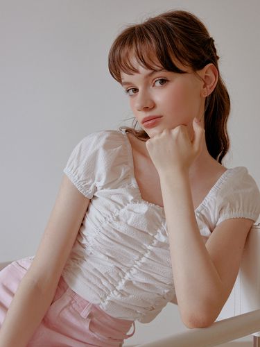 Puffy Shirred Blouse_White - RE_L - Modalova