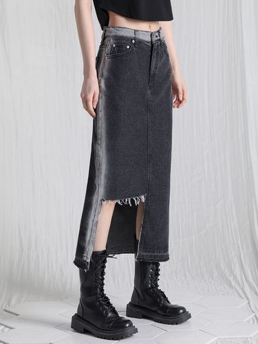 Side Line Long Denim Skirt_Black - AVANDRESS - Modalova