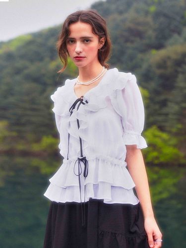 Frill Chiffon Ribbon Blouse_White - VITALSIGN - Modalova