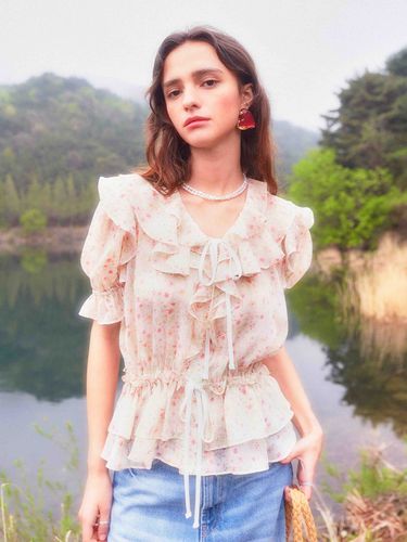 Frill Chiffon Ribbon Blouse_Pink - VITALSIGN - Modalova