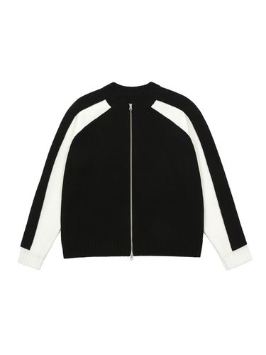 Varsity Minimal Knit Zip-Up (Black) - AREUBAN - Modalova