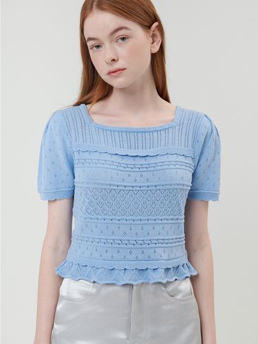 Square Neck Half Sleeve Sweater_Sky Blue - ouel - Modalova