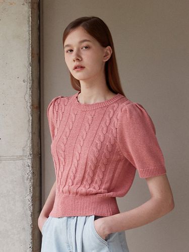 Cable Short-sleeved Knit (Pink) - JOORTI - Modalova