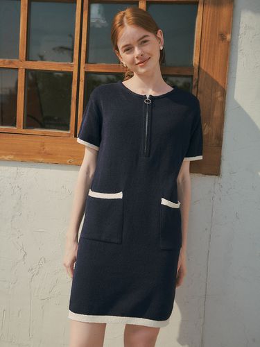 KN4224 Boucle Zip-up Dress _Navy - vanone atelier - Modalova