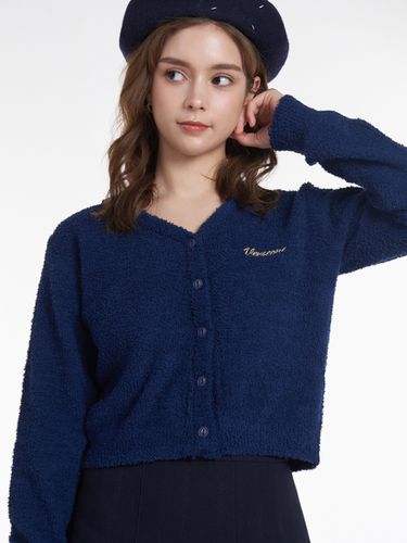 Logo Embroidered Cardigan - Navy - VERSEONE - Modalova