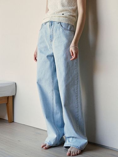 Light Washing Wide Denim Pants - Neev - Modalova