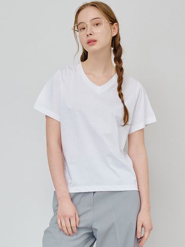 Signature V-neck T-shirt_White - MaLoupe - Modalova