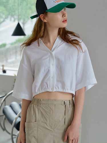 Crop Tencel Shirt_White - MaLoupe - Modalova