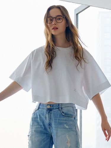 Crop Oversized T-shirt_White - MaLoupe - Modalova