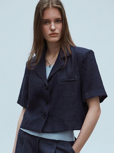 Linen Basic Half Jacket_Navy - NICK&NICOLE - Modalova