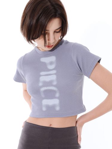 Ribbed Contrast Crop T-Shirt_Grey - PIECEMAKER - Modalova