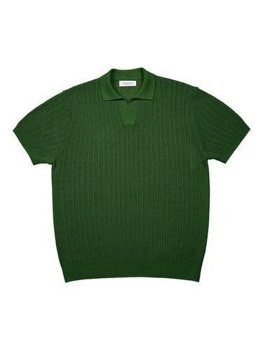 Mesh Mixed Cable Open Collar Knit Pullover_Green - SORTIE - Modalova