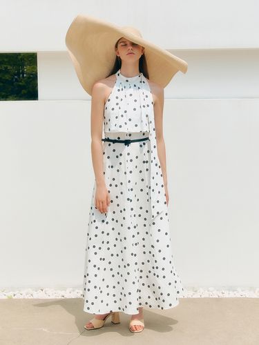 ELISHA Polka Dot Halter Neck Maxi Dress_White - BAU by Bride And You - Modalova