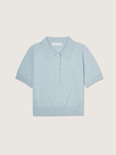 Buttoned Collar Short Sleeve Knit Top_Light Blue - PLAC - Modalova