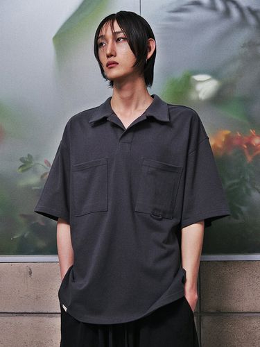 N-BT Pocket 1/2 Coollar T-shirt_Charcoal - A NOTHING - Modalova