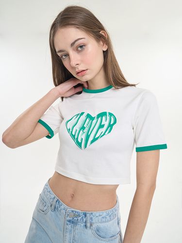 Heart Ringer Crop T-Shirt [Green] - CLEVER FIELD - Modalova