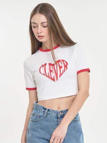 Heart Ringer Crop T-Shirt [Red] - CLEVER FIELD - Modalova