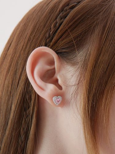 Heart (W) Pink Stone 2-Way Earrings - hyeres-lor - Modalova