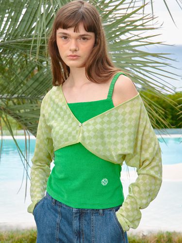 Checkerboard Pattern Bolero Cardigan _Green - a.t.corner - Modalova