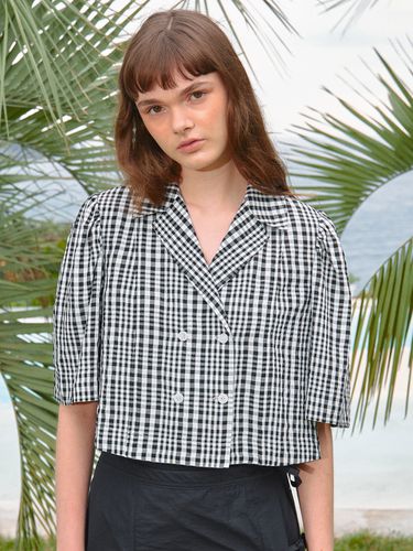 Semi Double Crop Shirt Blouse _Black Check - a.t.corner - Modalova