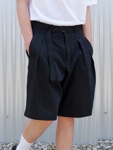 Belted Wide Linen Shorts _ Navy - endoor - Modalova