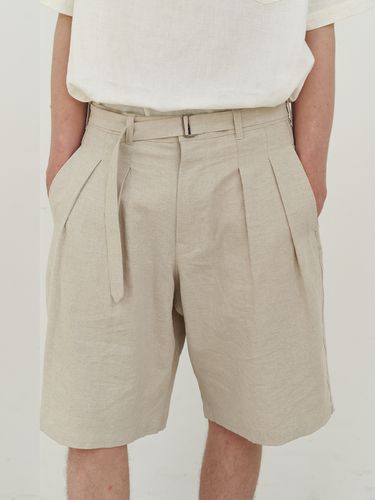 Belted Wide Linen Shorts _ Beige - endoor - Modalova