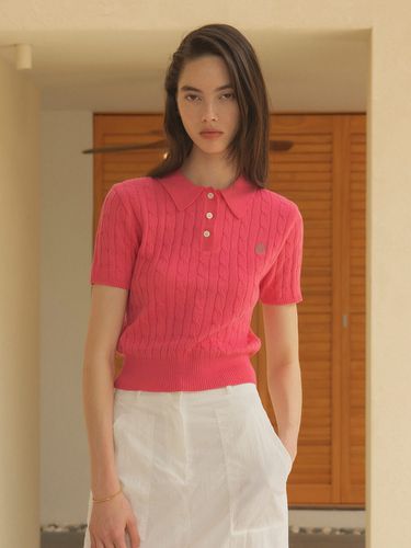 Cotton Crop Cable Collar Knit_Pink - Siyazu - Modalova