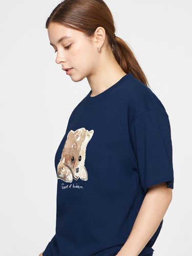 UNISEX] Pomeranian Drawing Logo T-shirt_Navy - GRAVER - Modalova