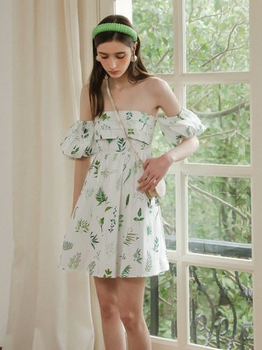 DD_Puff Sleeve Tube Top Leaf Dress - DUNDROP - Modalova