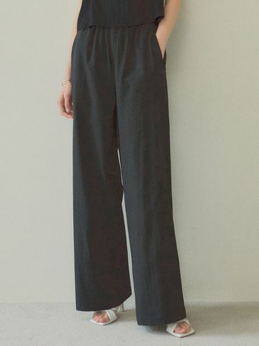 SIPT7083 Seersucker Long Wide Pants_Black - Siyazu - Modalova