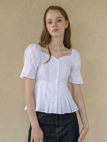 Pleats Cotton Half Blouse_White - clet - Modalova