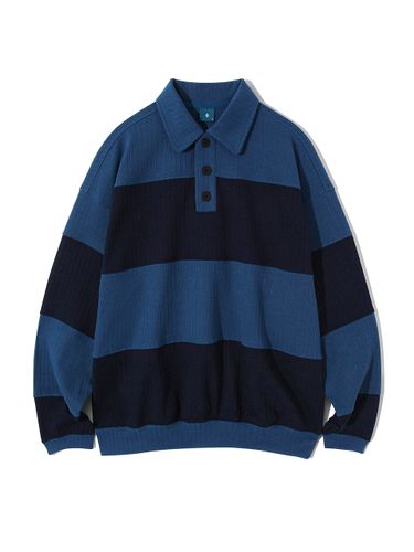 Knit Rugby Sweatshirt T76_Blue and Navy - DIAMOND LAYLA - Modalova