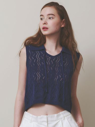 Wavy Collar Summer Sweater_Navy - LETTER FROM MOON - Modalova